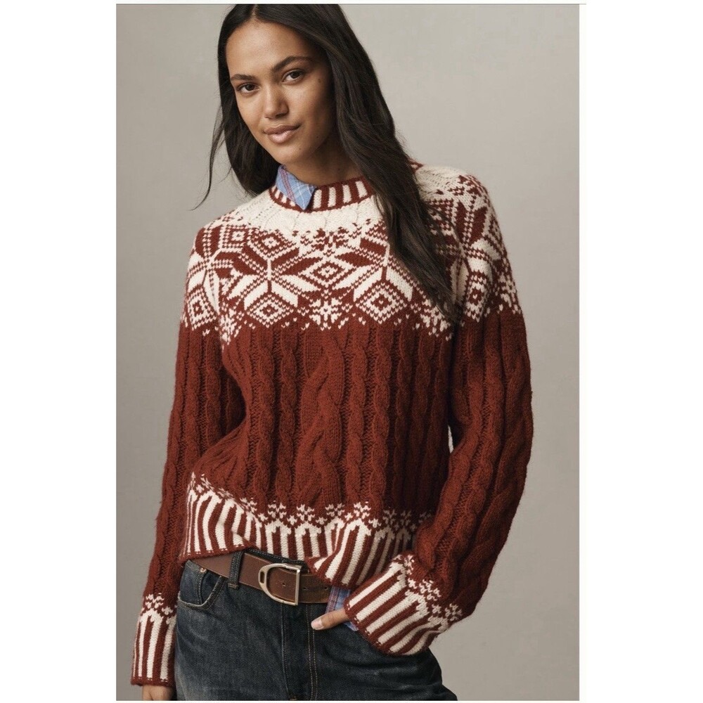 Anthropologie Design History Long Sleeve Crewneck Sweater Size XS Red